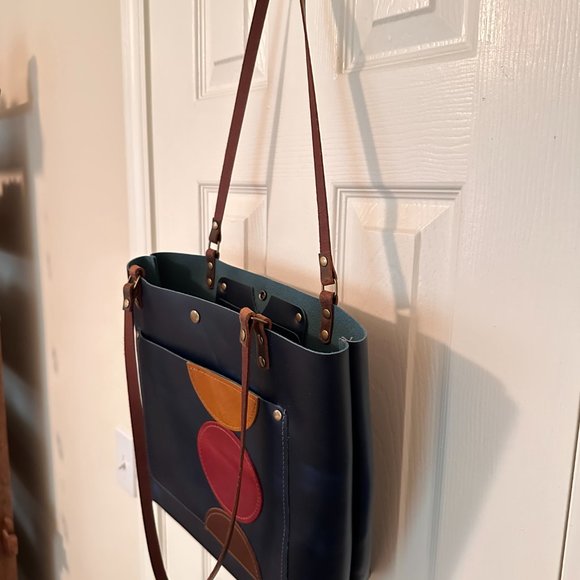 Beautiful Handmade Blue Leather Tote - Picture 2 of 5